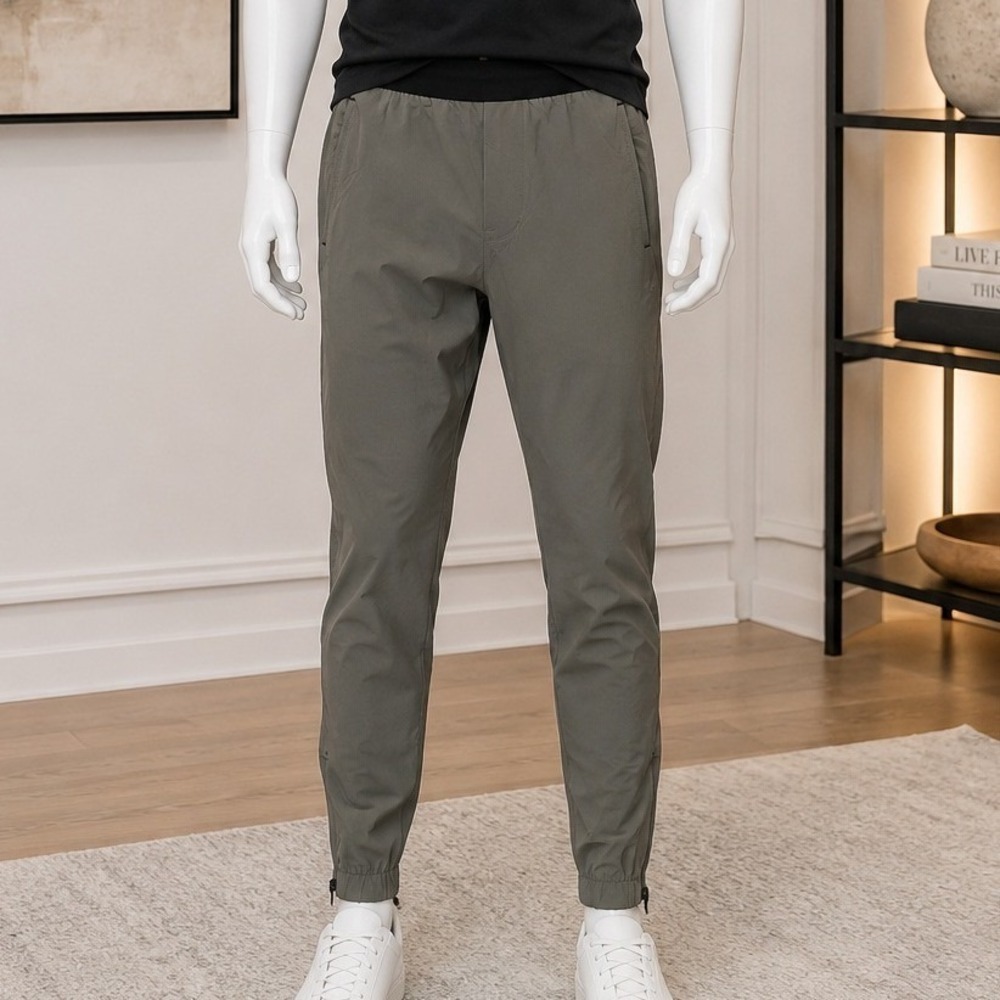 Everlane Mens Performance Sweatpants Gunmetal Green Ankle Zip Small